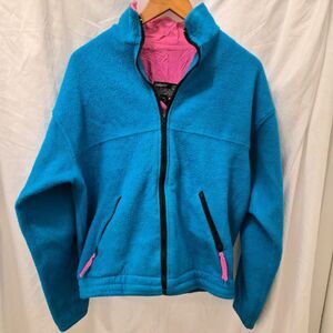 Retro 90s Teal Spring Fleece Jacket Pink Gorpcore Hiking Festival Jacket M